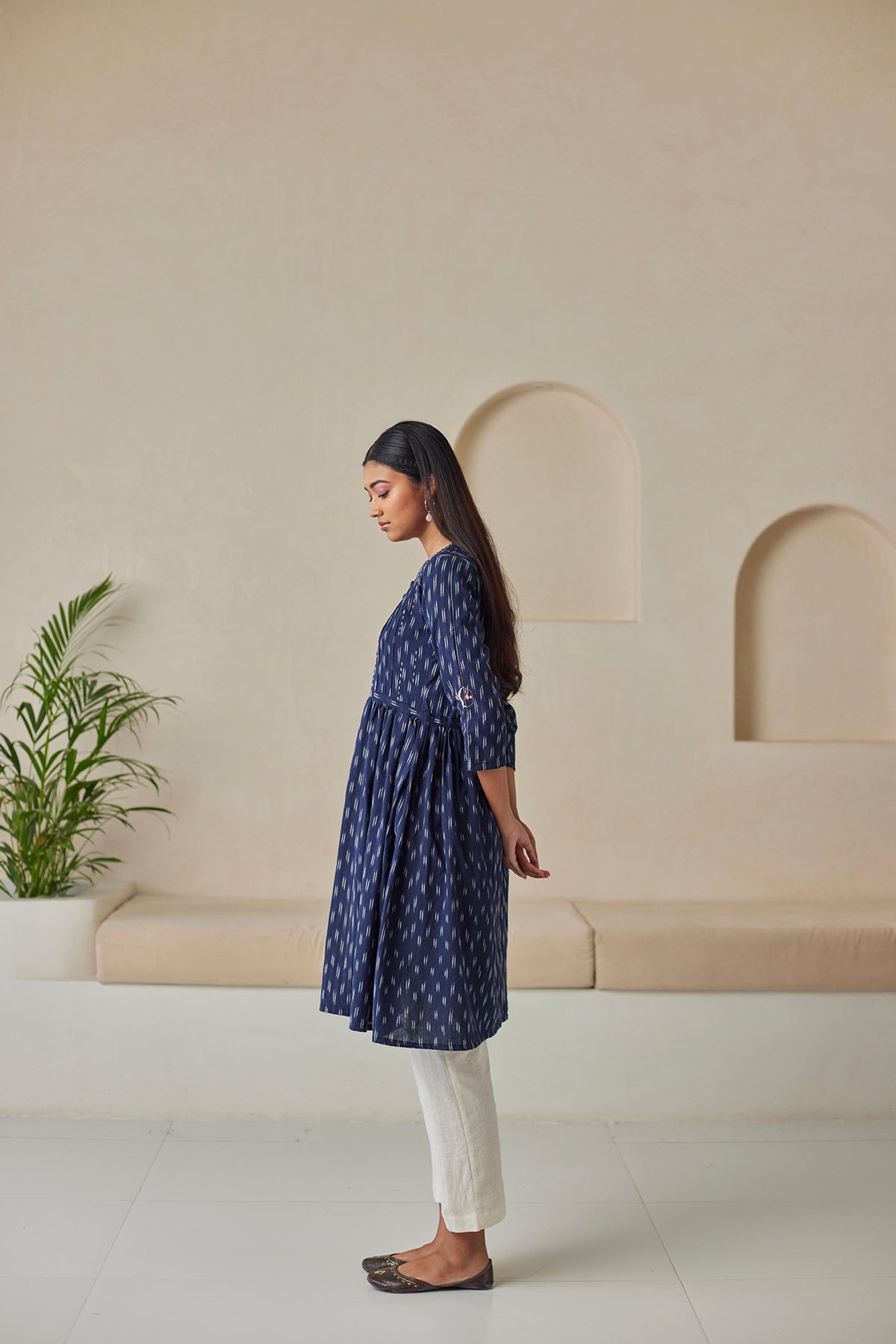 Blue Ikat 3/4th Sleeves Kurta