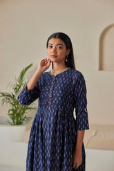 Blue Ikat 3/4th Sleeves Kurta