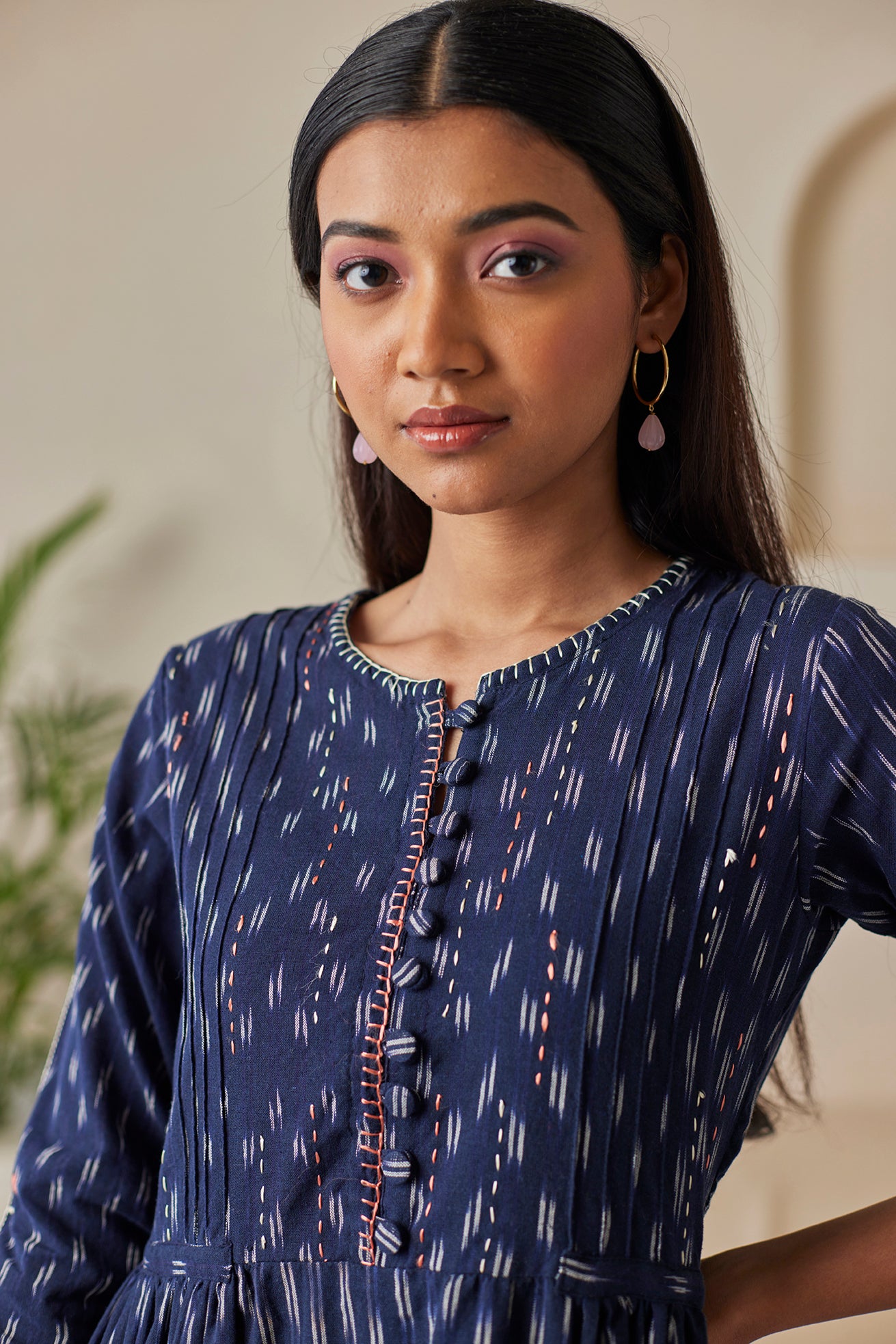 Blue Ikat 3/4th Sleeves Kurta