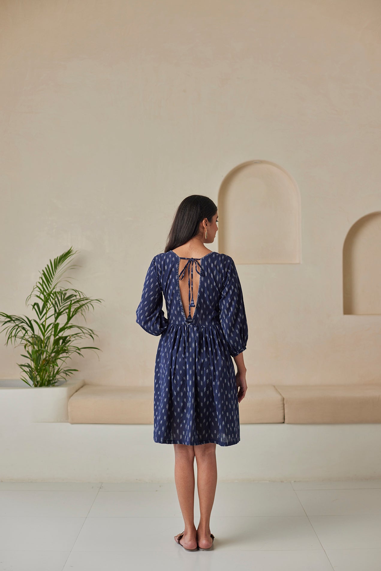Blue Ikat Cotton Short Dress