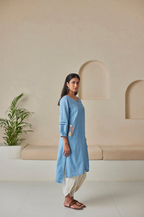 Light Blue Asymmetrical Cotton Kurta