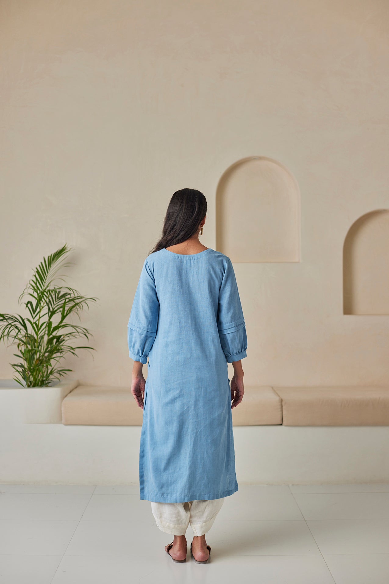 Light Blue Asymmetrical Cotton Kurta