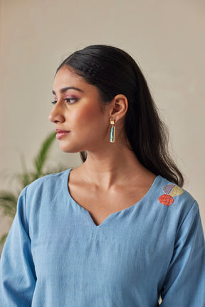 Light Blue Asymmetrical Cotton Kurta